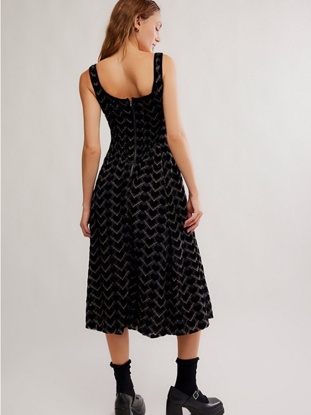 Free People Black Velvet Chevron Midi Dress - Picture 3 of 8